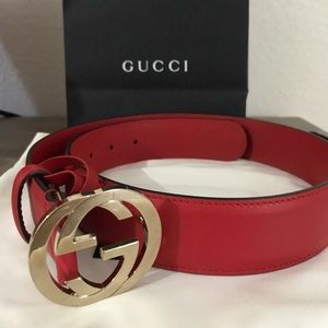 Authentic Gucci interlocking GG red leather belt